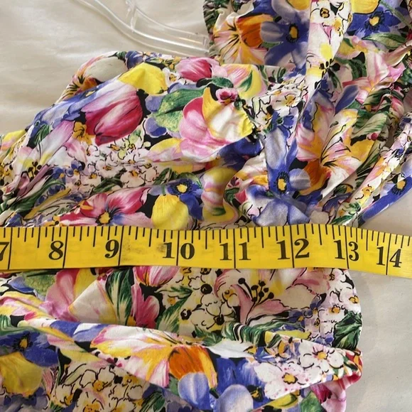 Zara Ruched Dress with Bright Floral Print, size S - Picture 10 of 11